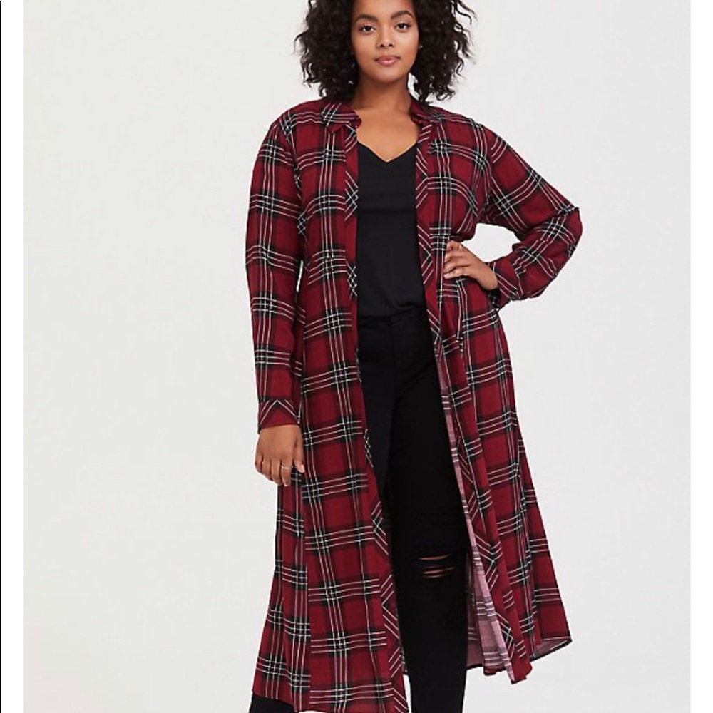 Torrid Red Plaid Challis Duster Kimono